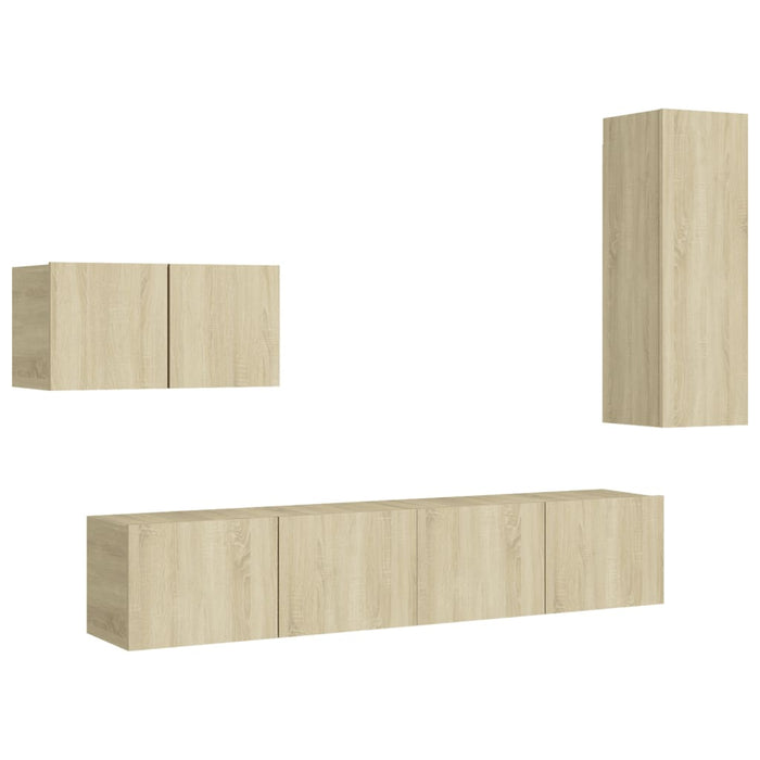 Set de dulapuri TV, 4 piese, stejar sonoma, lemn prelucrat WALTI