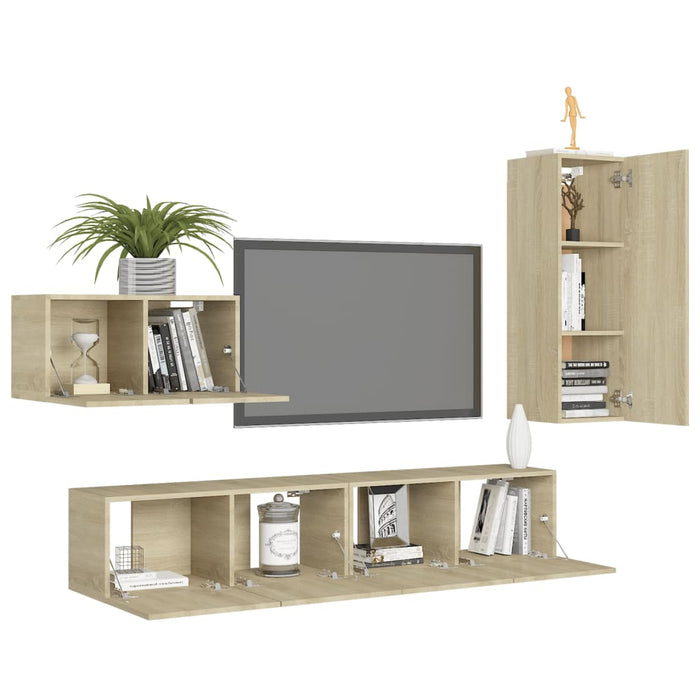 Set de dulapuri TV, 4 piese, stejar sonoma, lemn prelucrat WALTI
