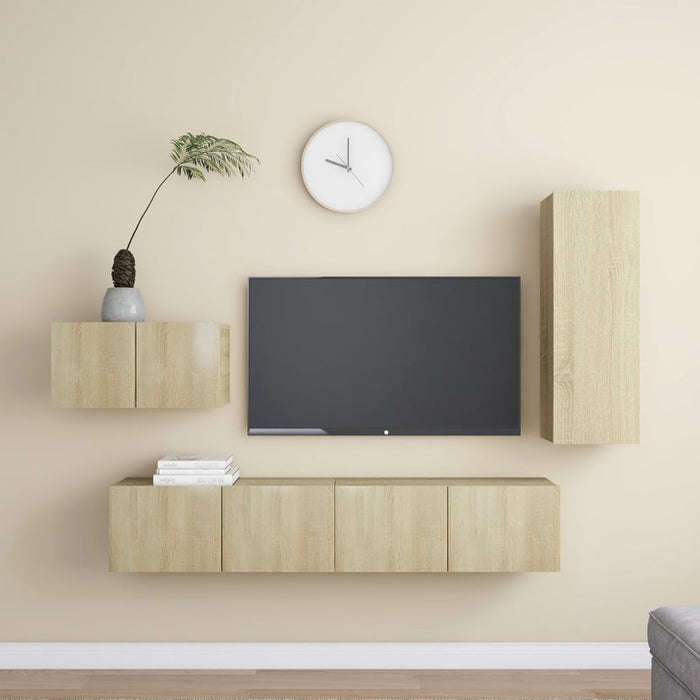 Set de dulapuri TV, 4 piese, stejar sonoma, lemn prelucrat WALTI