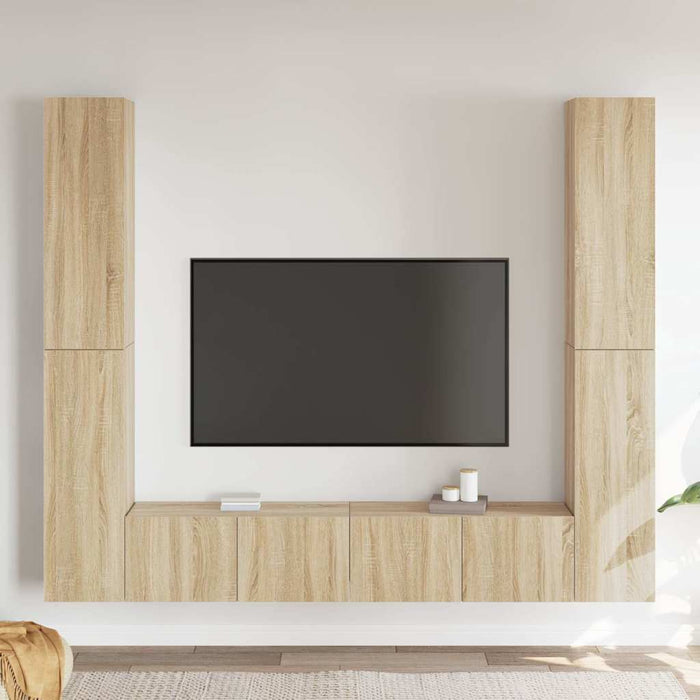 Set de dulapuri TV, 6 piese, stejar sonoma, lemn prelucrat WALTI