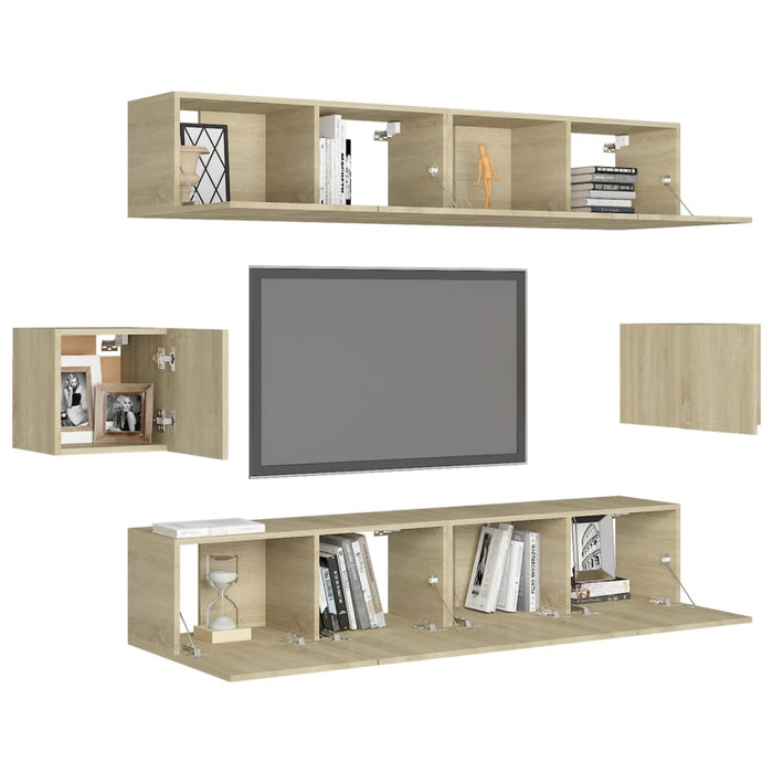 Set de dulapuri TV, 8 piese, stejar sonoma, lemn prelucrat - WALTI WALTI