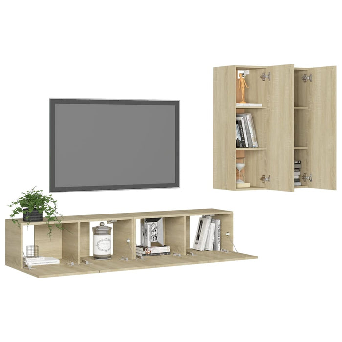 Set de dulapuri TV, 4 piese, stejar sonoma, lemn prelucrat - WALTI WALTI