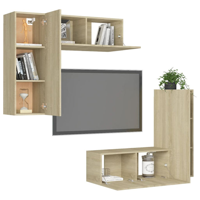 Set de dulapuri TV, 4 piese, stejar sonoma, lemn prelucrat - WALTI WALTI