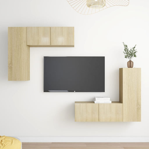 Set de dulapuri TV, 4 piese, stejar sonoma, lemn prelucrat - WALTI WALTI