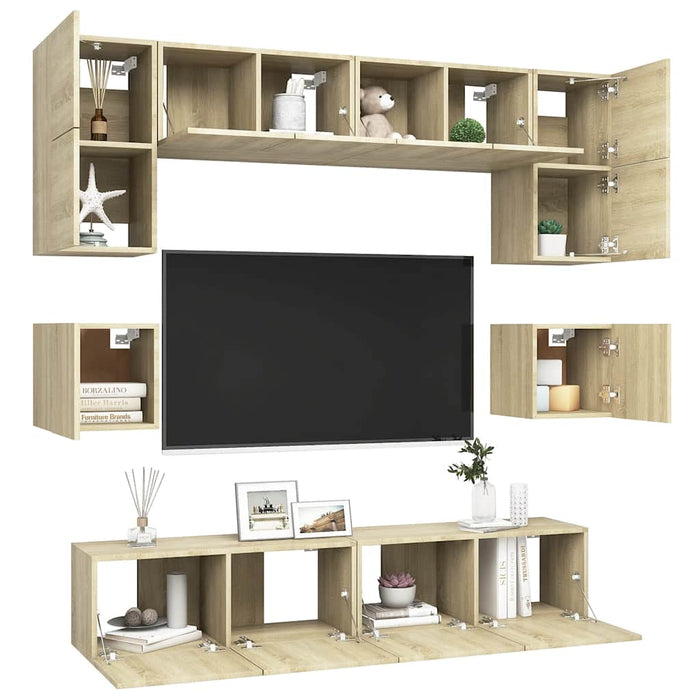 Set de dulapuri TV, 8 piese, stejar sonoma, lemn prelucrat - WALTI WALTI