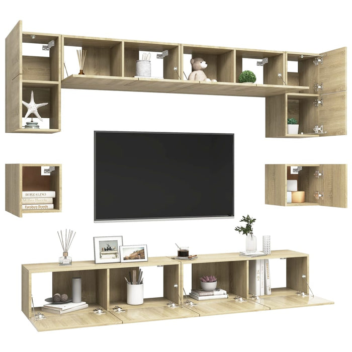 Set de dulapuri TV, 8 piese, stejar sonoma, lemn prelucrat - WALTI WALTI