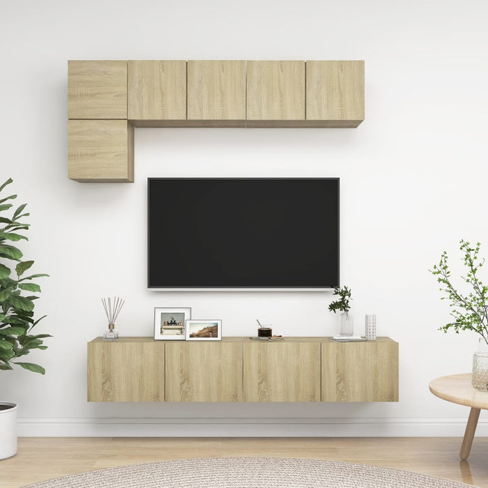 Set de dulapuri TV, 5 piese, stejar sonoma, lemn prelucrat - WALTI WALTI