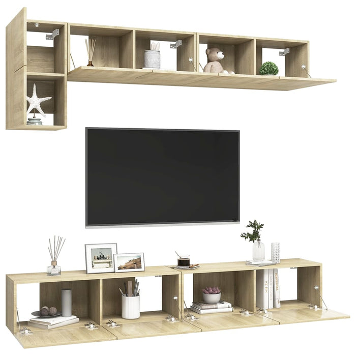 Set de dulapuri TV, 5 piese, stejar sonoma, lemn prelucrat - WALTI WALTI