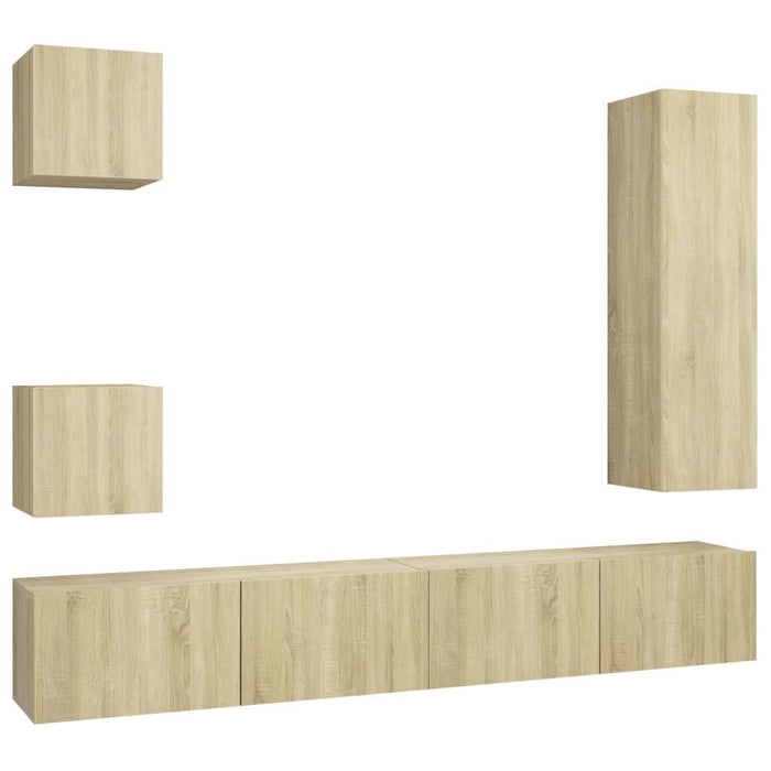 Set de dulapuri TV, 5 piese, stejar sonoma, lemn prelucrat - WALTI WALTI