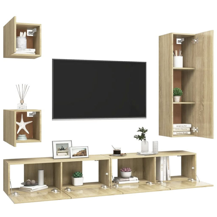 Set de dulapuri TV, 5 piese, stejar sonoma, lemn prelucrat - WALTI WALTI