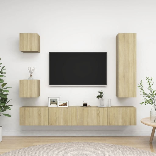 Set de dulapuri TV, 5 piese, stejar sonoma, lemn prelucrat - WALTI WALTI