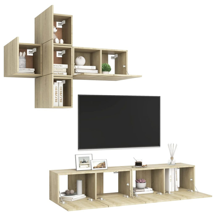 Set dulapuri TV, 7 piese, stejar sonoma, lemn prelucrat - WALTI WALTI