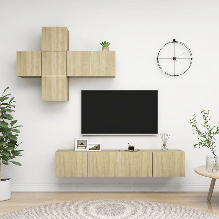 Set dulapuri TV, 7 piese, stejar sonoma, lemn prelucrat - WALTI WALTI