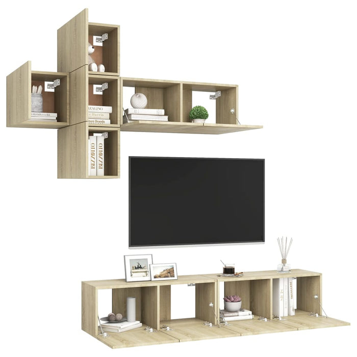 Set dulapuri TV, 7 piese, stejar sonoma, lemn prelucrat - WALTI WALTI