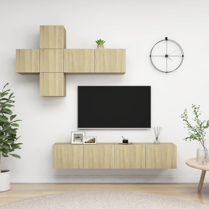 Set dulapuri TV, 7 piese, stejar sonoma, lemn prelucrat - WALTI WALTI