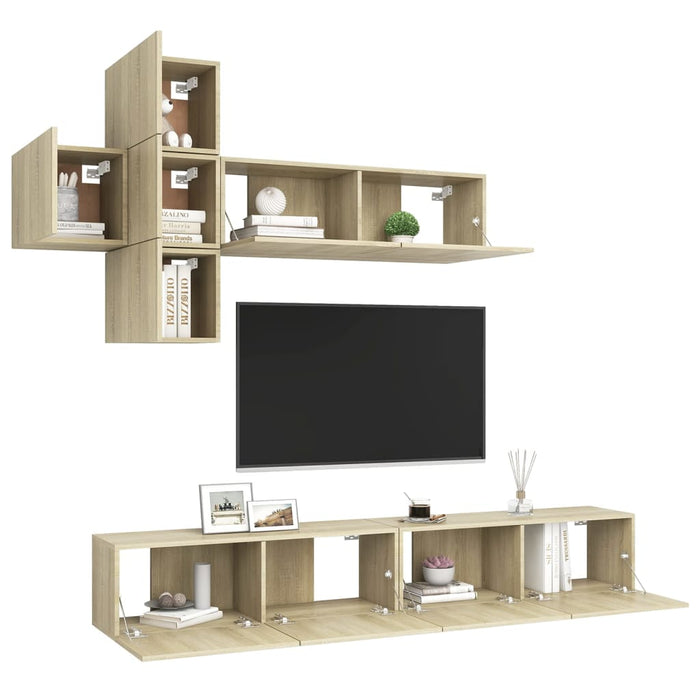 Set dulapuri TV, 7 piese, stejar sonoma, lemn prelucrat - WALTI WALTI