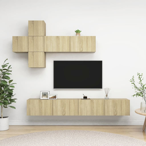 Set dulapuri TV, 7 piese, stejar sonoma, lemn prelucrat - WALTI WALTI