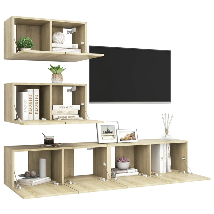 Set dulapuri TV, 4 piese, stejar sonoma, lemn prelucrat - WALTI WALTI