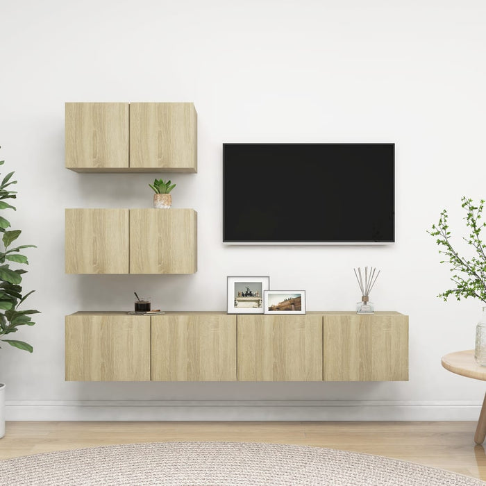 Set dulapuri TV, 4 piese, stejar sonoma, lemn prelucrat - WALTI WALTI