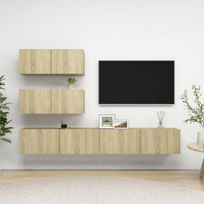 Set dulapuri TV, 4 piese, stejar sonoma, lemn prelucrat - WALTI WALTI