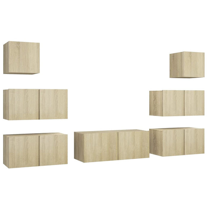 Set dulapuri TV, 7 piese, stejar sonoma, lemn prelucrat WALTI