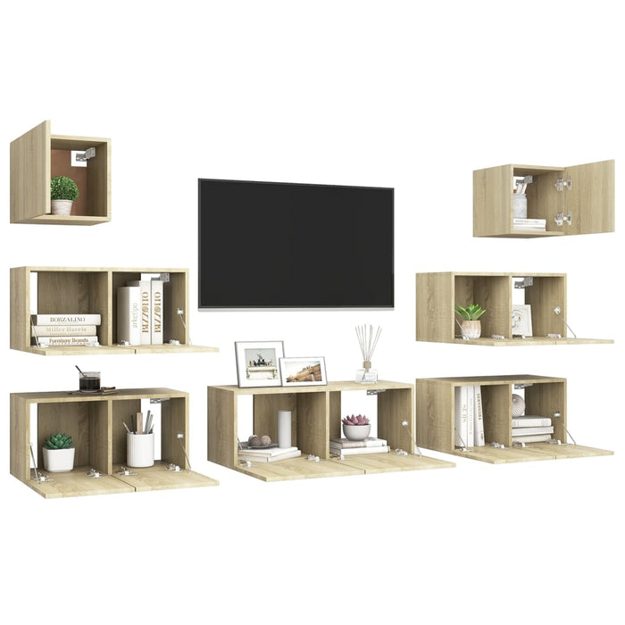 Set dulapuri TV, 7 piese, stejar sonoma, lemn prelucrat WALTI