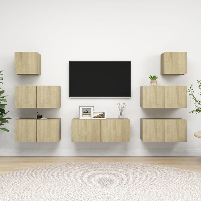 Set dulapuri TV, 7 piese, stejar sonoma, lemn prelucrat WALTI