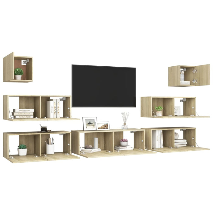 Set dulapuri TV, 7 piese, stejar sonoma, lemn prelucrat - WALTI WALTI