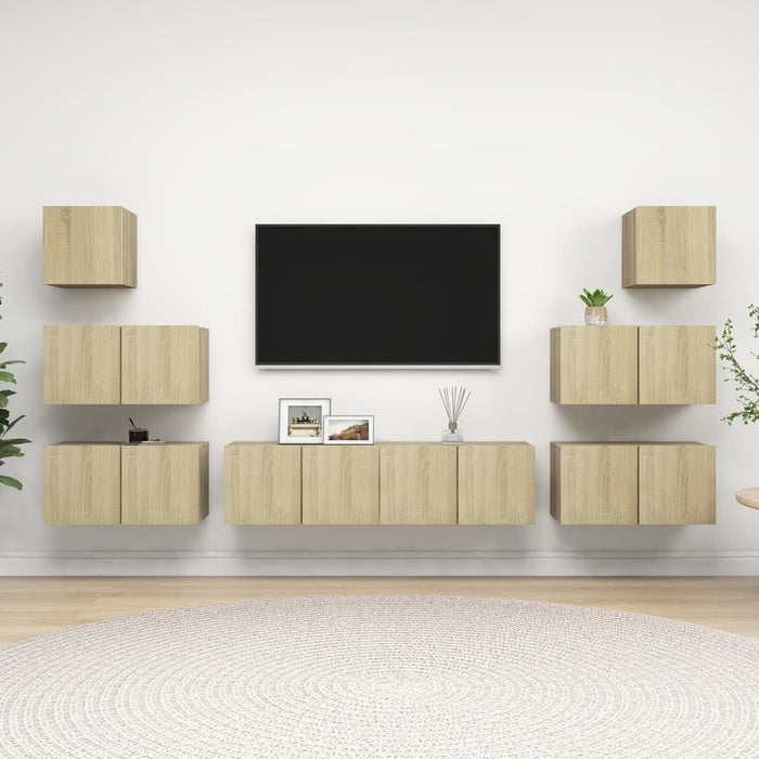 Set dulapuri TV, 8 piese, stejar sonoma, lemn prelucrat - WALTI WALTI