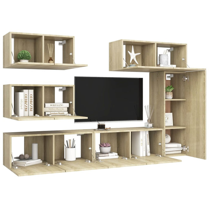 Set dulapuri TV, 6 piese, stejar sonoma, lemn prelucrat - WALTI WALTI