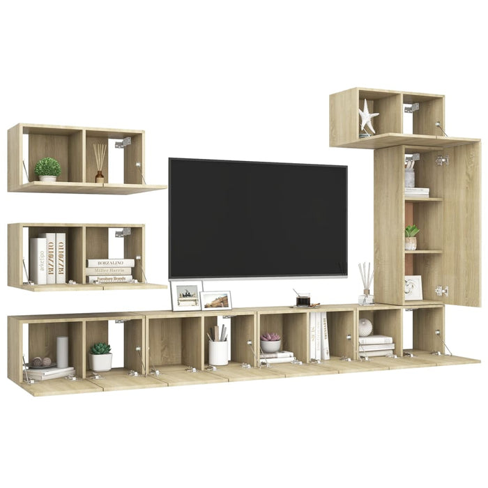 Set dulapuri TV, 8 piese, stejar sonoma, lemn prelucrat - WALTI WALTI
