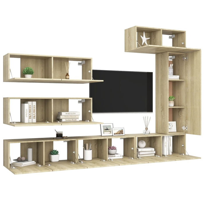 Set de dulapuri TV, 7 piese, stejar sonoma, lemn prelucrat - WALTI WALTI