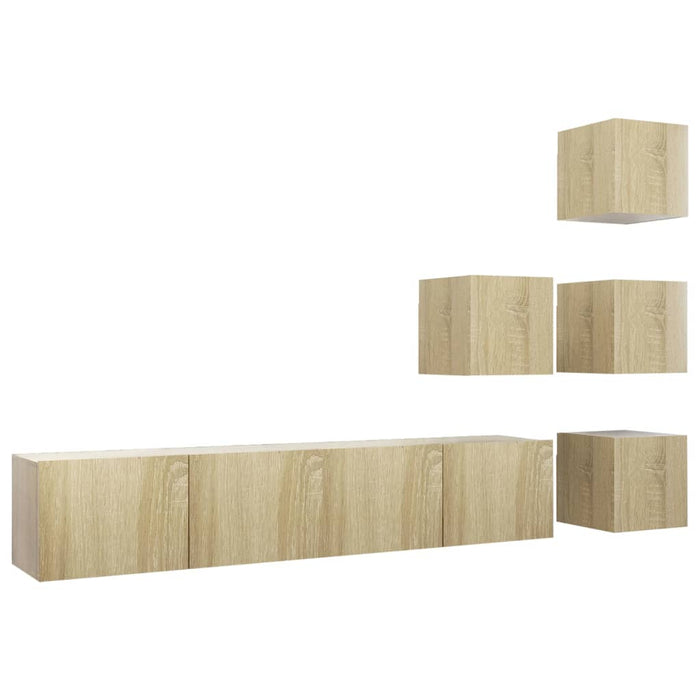 Set dulapuri TV, 6 piese, stejar sonoma, lemn prelucrat - WALTI WALTI