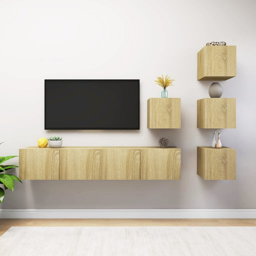 Set dulapuri TV, 6 piese, stejar sonoma, lemn prelucrat - WALTI WALTI
