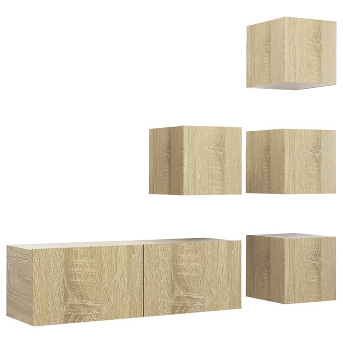 Set dulapuri TV, 5 piese, stejar sonoma, lemn prelucrat - WALTI WALTI