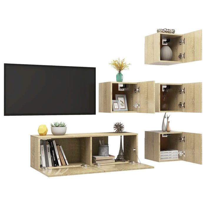 Set dulapuri TV, 5 piese, stejar sonoma, lemn prelucrat - WALTI WALTI