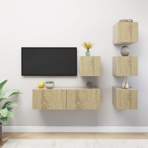 Set dulapuri TV, 5 piese, stejar sonoma, lemn prelucrat - WALTI WALTI