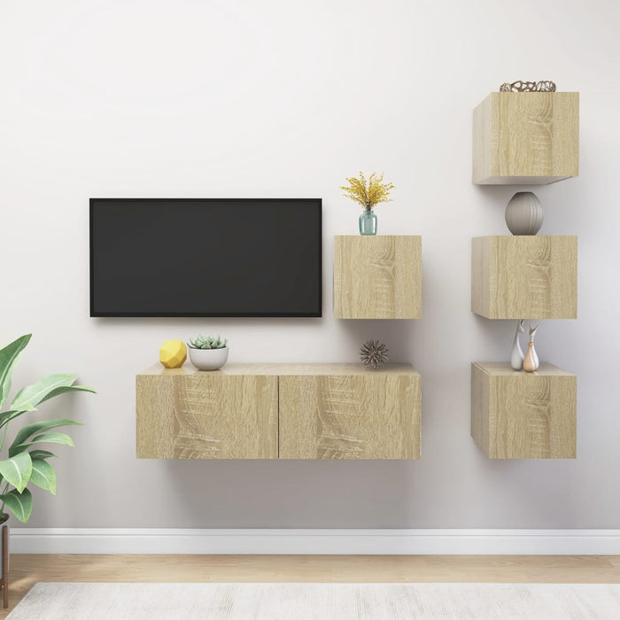 Set dulapuri TV, 5 piese, stejar sonoma, lemn prelucrat - WALTI WALTI