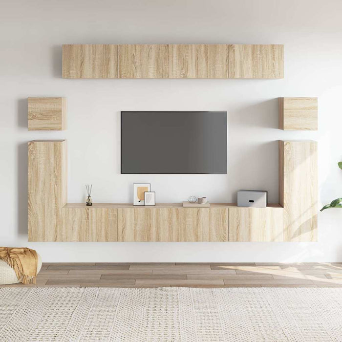 Set dulap TV, 8 piese, stejar sonoma, lemn prelucrat - WALTI WALTI