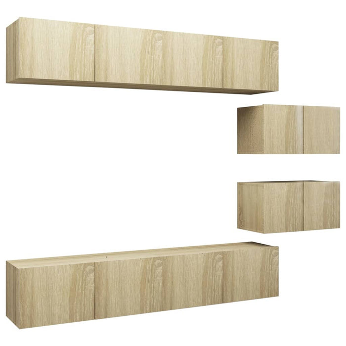 Set de dulapuri TV, 6 piese, stejar sonoma, lemn prelucrat - WALTI WALTI
