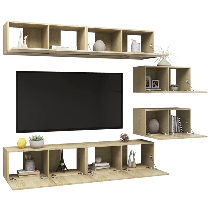 Set de dulapuri TV, 6 piese, stejar sonoma, lemn prelucrat - WALTI WALTI