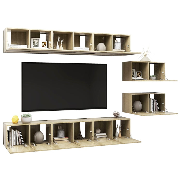 Set dulapuri TV, 8 piese, stejar sonoma, lemn prelucrat - WALTI WALTI