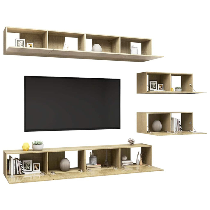 Set de dulapuri TV, 6 piese, stejar sonoma, lemn prelucrat - WALTI WALTI