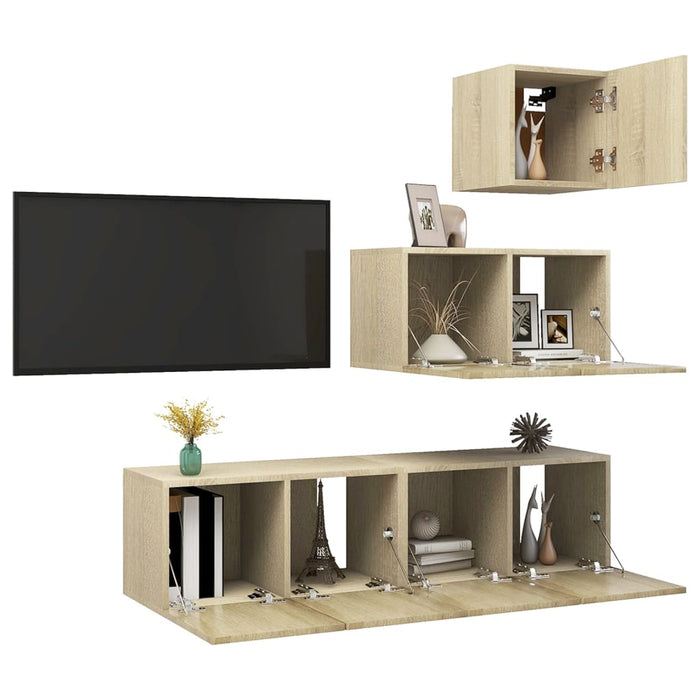 Set de dulapuri TV, 4 piese, stejar sonoma, lemn prelucrat WALTI