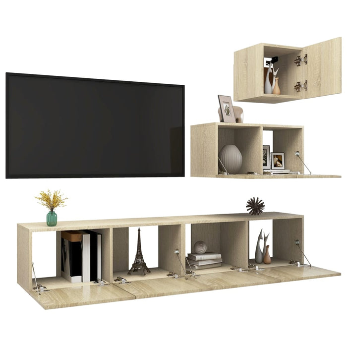 Set dulapuri TV, 4 piese, stejar sonoma, lemn prelucrat - WALTI WALTI