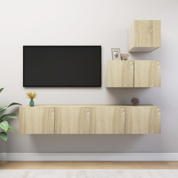 Set dulapuri TV, 4 piese, stejar sonoma, lemn prelucrat - WALTI WALTI