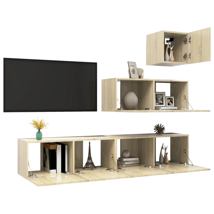 Set dulapuri TV, 4 piese, stejar sonoma, lemn prelucrat - WALTI WALTI