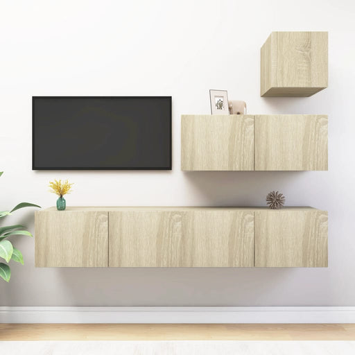 Set dulapuri TV, 4 piese, stejar sonoma, lemn prelucrat - WALTI WALTI