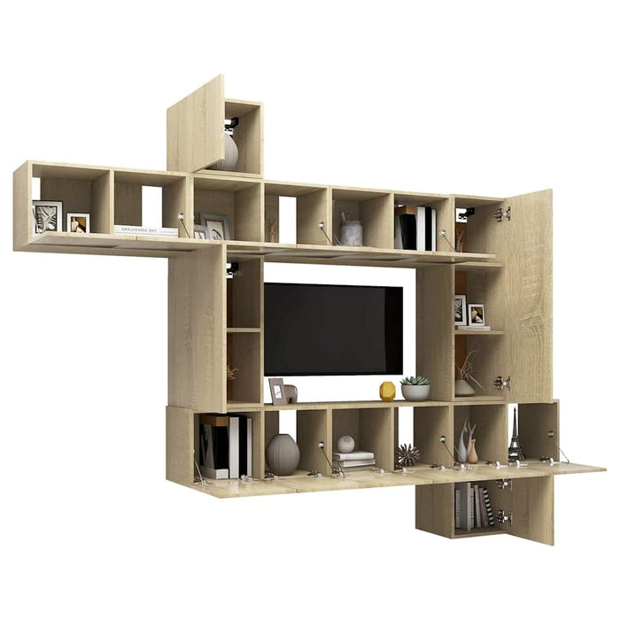 Set de dulapuri TV, 10 piese, stejar Sonoma, lemn prelucrat WALTI