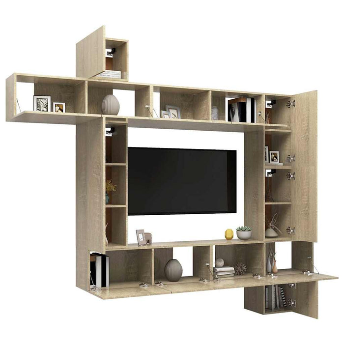 Set de dulapuri TV, 9 piese, stejar Sonoma, lemn prelucrat WALTI